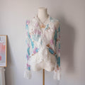 Floral Roses Beaded Sheer Lace Ruffle Blouse