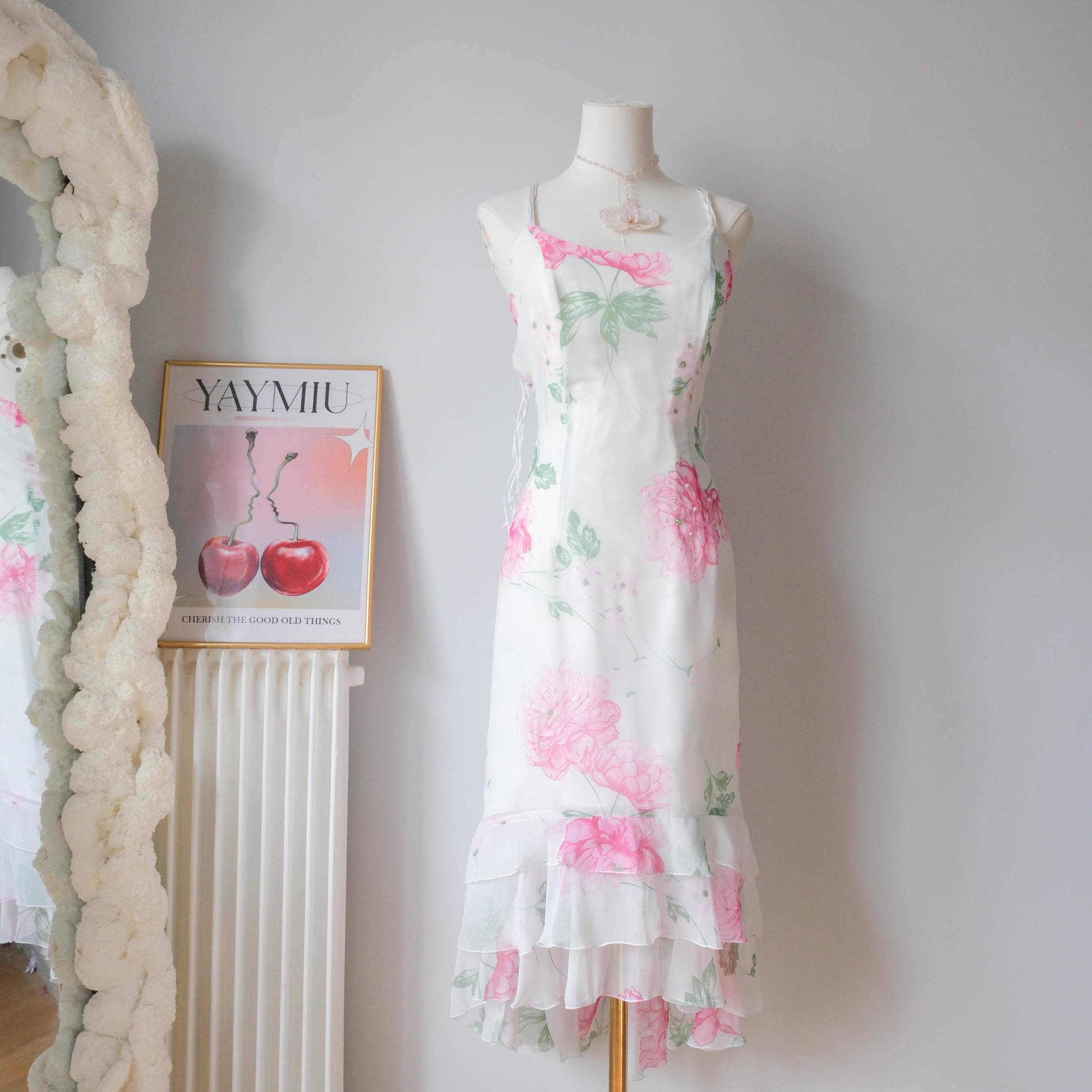 Summery Beaded Lace-Up Back Floral Corset Dress