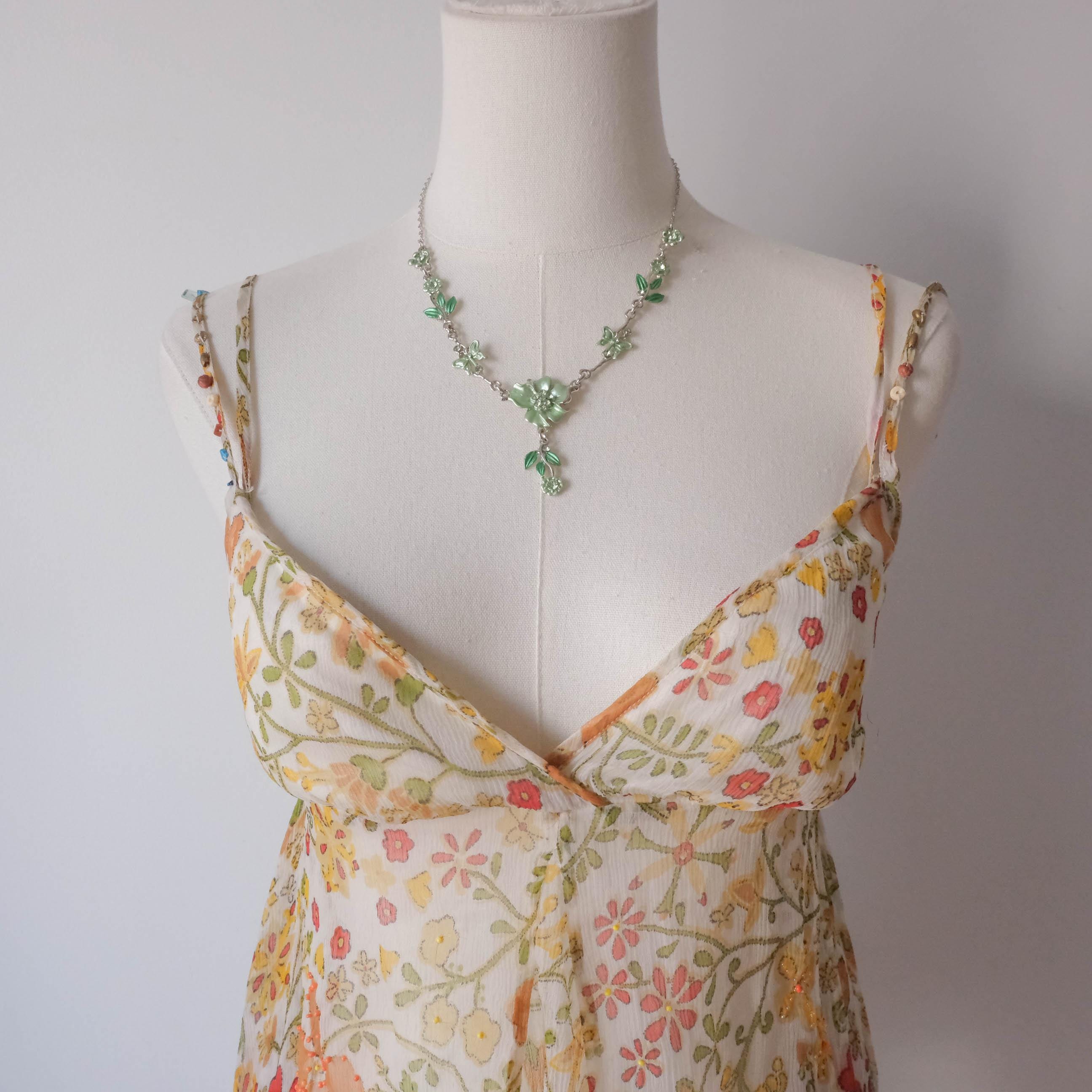 Festival Summer Beach Vintage Sheer Beaded Fairy Floral Cami Top