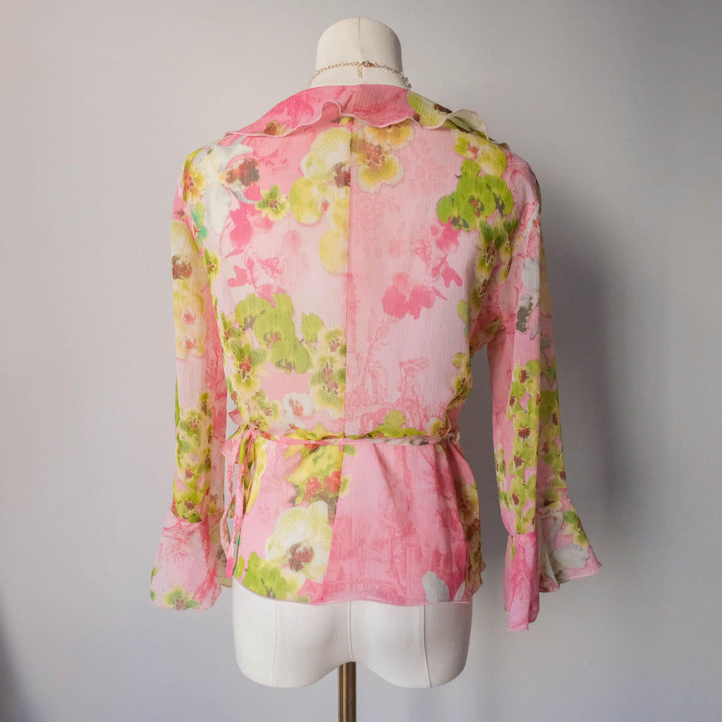 Vintage Y2K Tropical Vibe Wrapped Ruffled Blouse