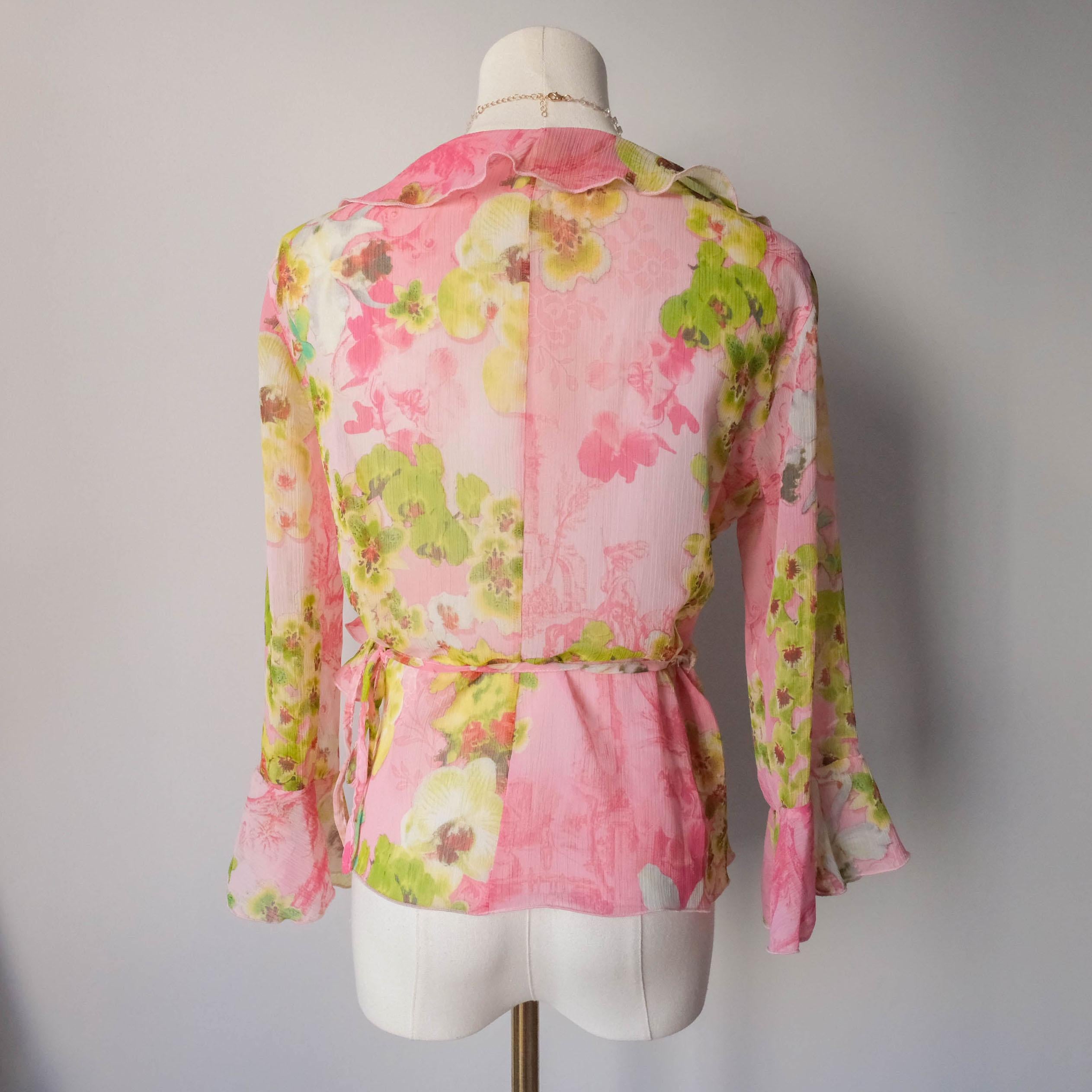 Vintage Y2K Tropical Vibe Wrapped Ruffled Blouse