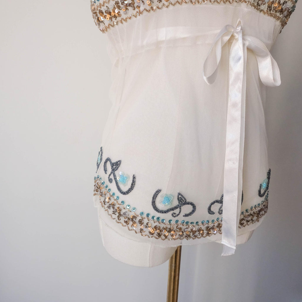 Vintage Y2K Dreamy Fairy Party Festival Rave Beaded Mesh Top