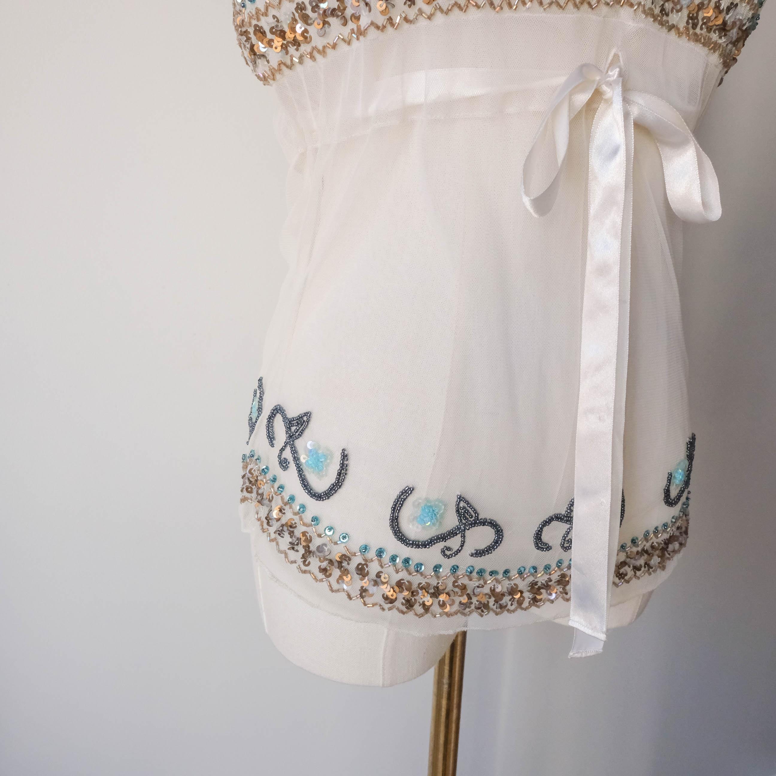 Vintage Y2K Dreamy Fairy Party Festival Rave Beaded Mesh Top