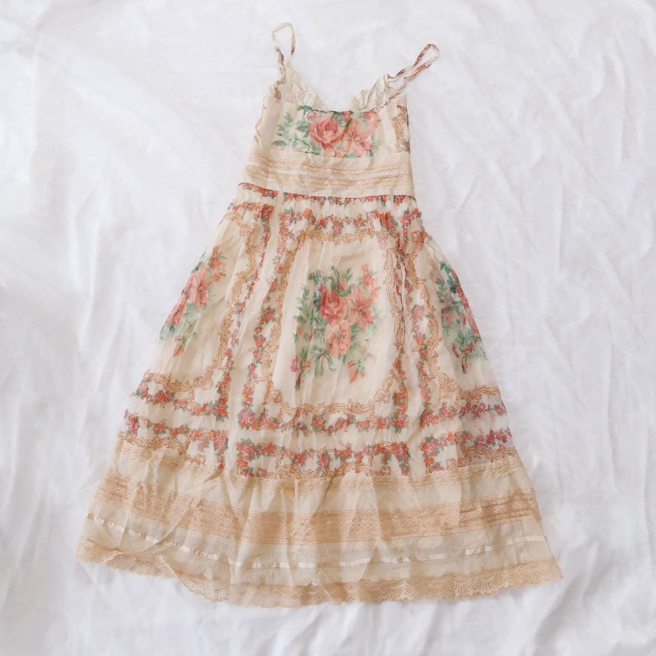 DERHY Vintage Beautiful Cottage Floral Babydoll Dress
