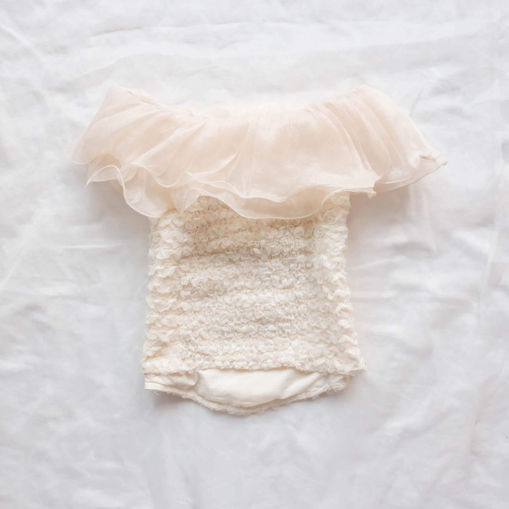 Vintage Coquette Cottage Fairy Cute Ruffled Bustier Top - Cream