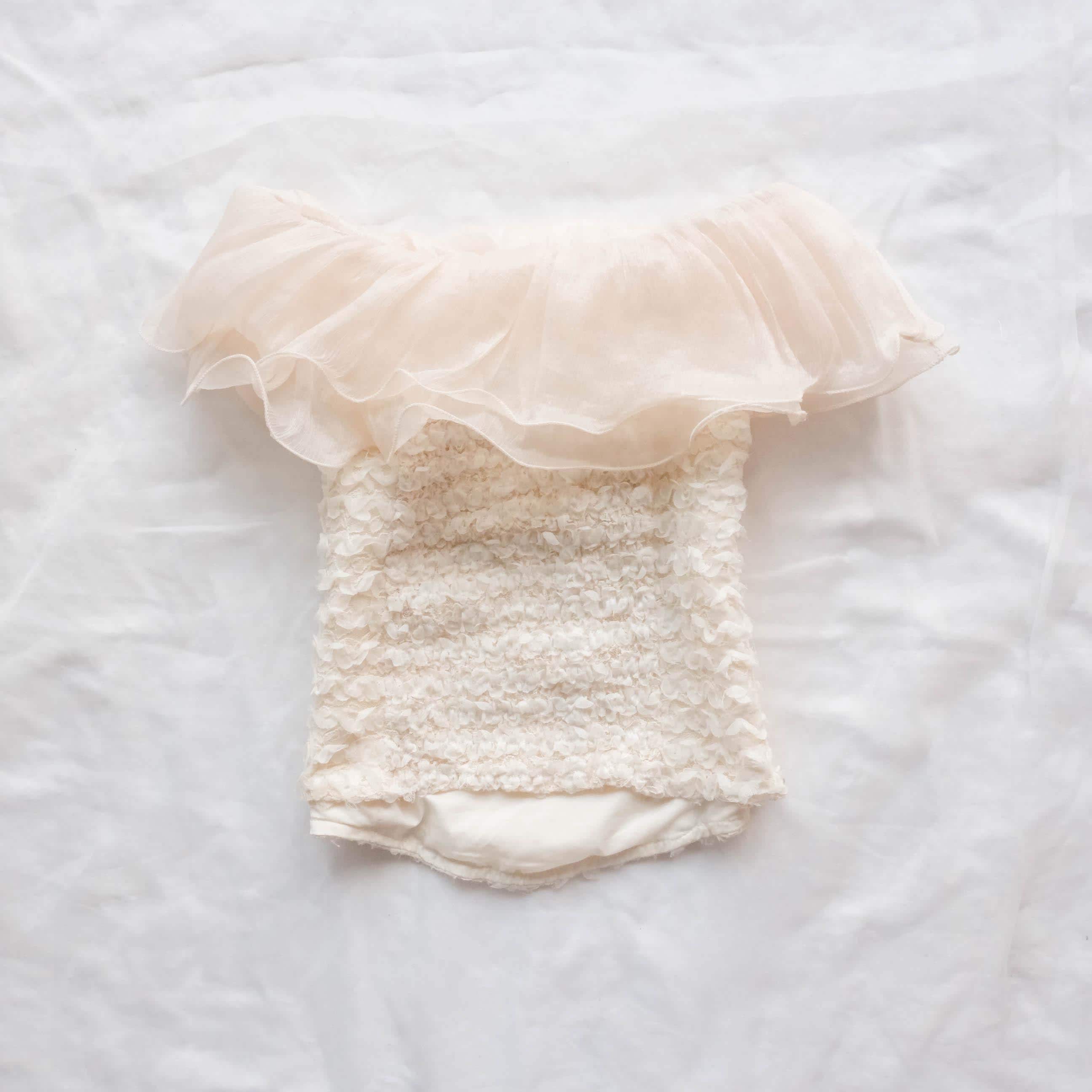 Vintage Coquette Cottage Fairy Cute Ruffled Bustier Top - Cream
